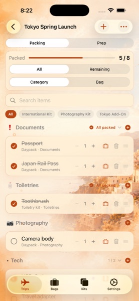 Packing list